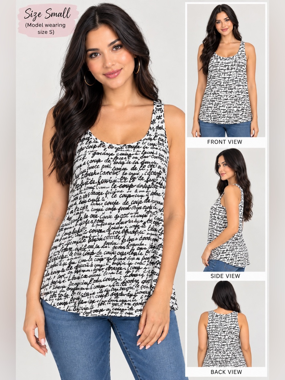 Chico's Black & White Script A-Line Sleeveless top small